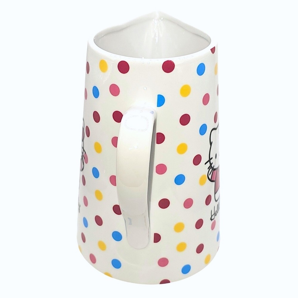 Hello Kitty Sanrio Ceramic Pitcher White Multi Color Polka Dot Character Jug - Picture 6 of 10